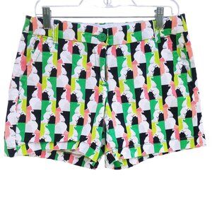 Women's Shorts Crown & Ivy Black Green Geometric Elephant Print Chino Size 4
